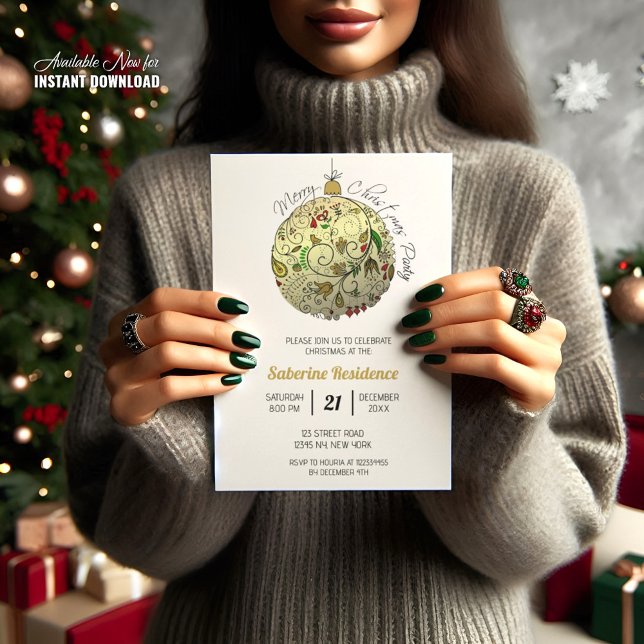 Convites Ornamento Dourado de Portas de Natal Moderno Elega (Criador carregado)