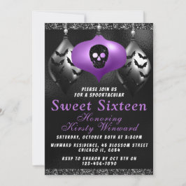 Convites Ornamentos de Dia das Bruxas Roxos Pretos Doce 16