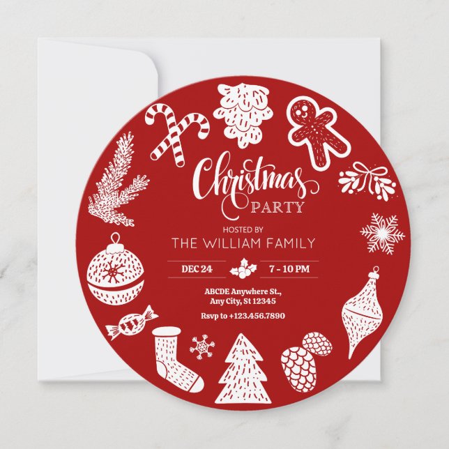 Convites ornamentos de festas de natal vermelho (Frente)