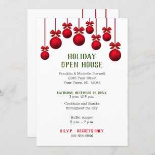 Convites Ornamentos vermelhos de Natal na Open House