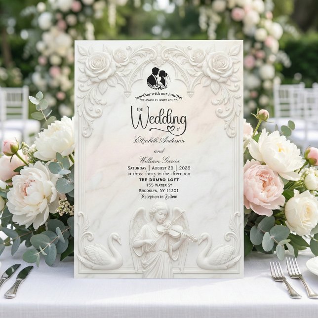 Convites Ornate Baroque Angel & Swan Cameo Art Wedding  (Criador carregado)