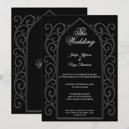 Convites Ornate border black Gothic wedding Invitation