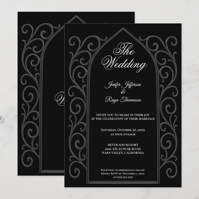 Convites Ornate border black Gothic wedding Invitation (Frente/Verso)