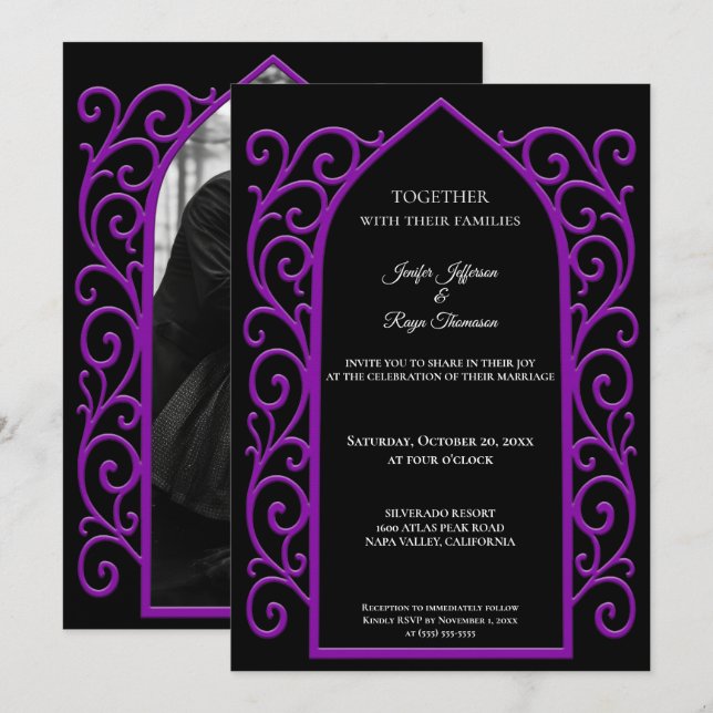 Convites Ornate border Photo Gothic wedding Invitation (Frente/Verso)