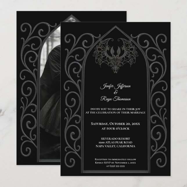 Convites Ornate border Photo Gothic wedding Invitation (Frente/Verso)