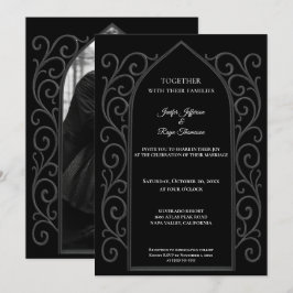 Convites Ornate border Photo Gothic wedding Invitation