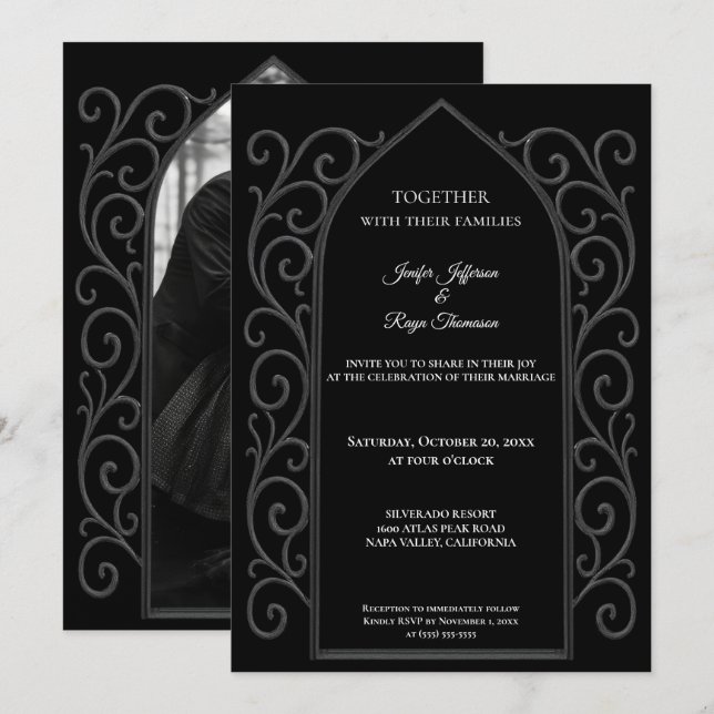 Convites Ornate border Photo Gothic wedding Invitation (Frente/Verso)