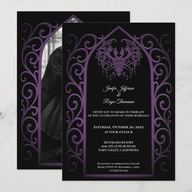 Convites Ornate border Photo Gothic wedding Invitation (Frente/Verso)