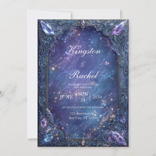 Convites Ornate Gemstone Celestial Galaxy Wedding (Frente)