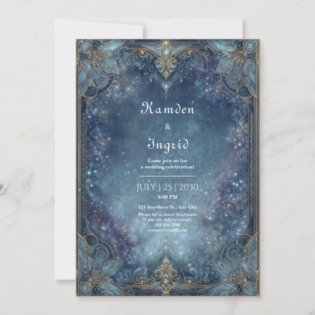Convites Ornate Gold Celestial Galaxy Wedding (Frente)