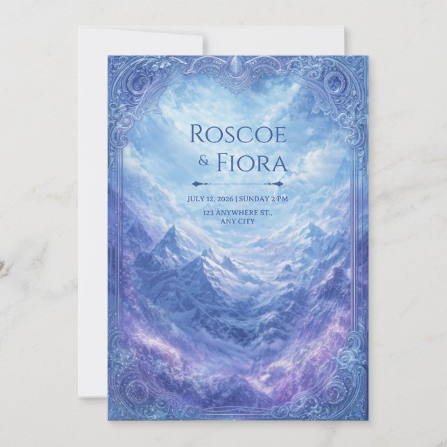 Convites Ornate Mystic Snow Mountain Vista Wedding (Frente)