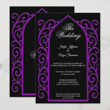 Ornate purple border Gothic wedding Invitation