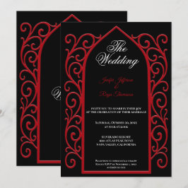 Convites Ornate red border Gothic wedding Invitation