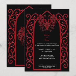 Convites Ornate red border Gothic wedding Invitation