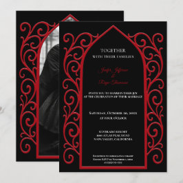 Convites Ornate red border Photo Gothic wedding Invitation