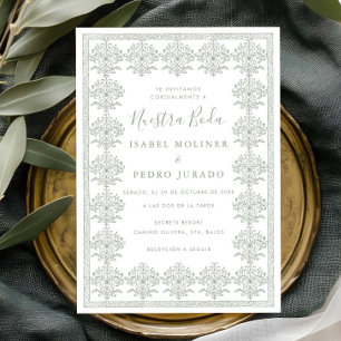 Convites Ornate Romântico Verde Musgo Nuestra Boda Casament