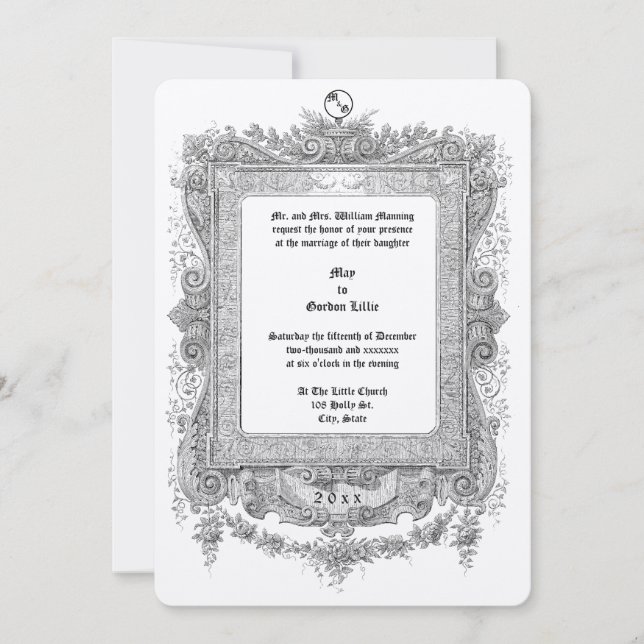 Convites Ornate Victorian Era Scroll Frame Border Wedding (Frente)