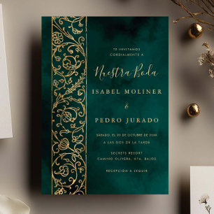 Convites Ornato Floral Dourado Verde Nossa Noiva Casamento