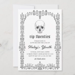 Convites Ornato Preto Branco RIP Vinte 20s 30º Aniversário