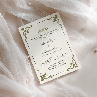 Convites Ornato Quadro Rococó Creme Marrom Cerimônia Walima