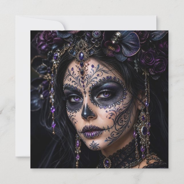 Convites Orquídea Âmbar Calavera – Caveira de Açúcar Gótica (Frente)