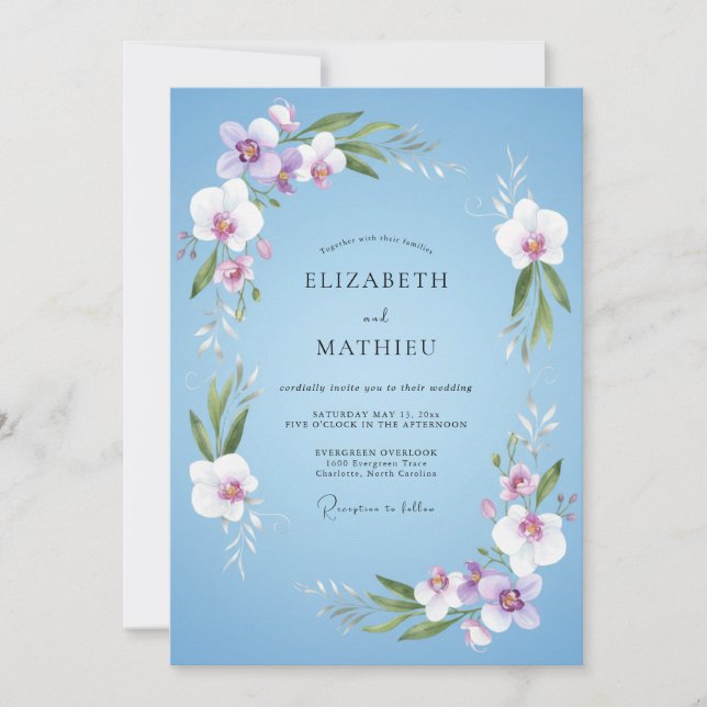 Convites Orquídea Azul Celeste Botânica Casamento (Frente)