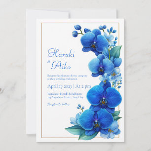 Convites Orquídea Azul Dourado Geométrico Casamento
