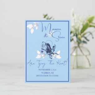 Convites Orquídea Azul e Branco Salve A Data De Casamento