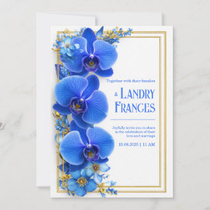 Convites Orquídea Botânica Dourada Azul Cobalto Casamento