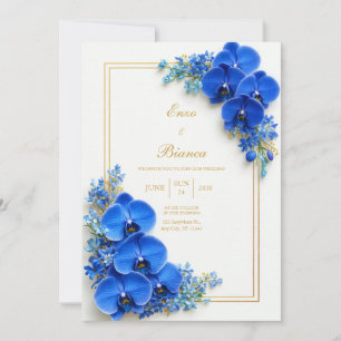 Convites Orquídea Botânica Dourada Azul Safira Casamento
