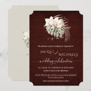 Convites Orquídea Branca Floral BOHO sombrio Borgonha Tropi