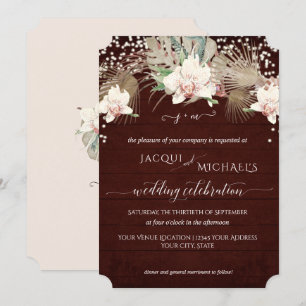 Convites Orquídea Branca Rustic Twinkle Floral Burgundy Mad