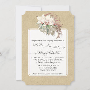 Convites Orquídea Branca Vintage Folhagem Tropical Floral K