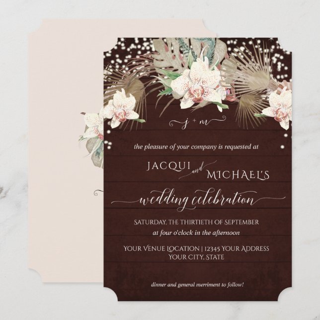 Convites Orquídea Branco Brilho Rústico Floral Borgonha Mad (Frente/Verso)