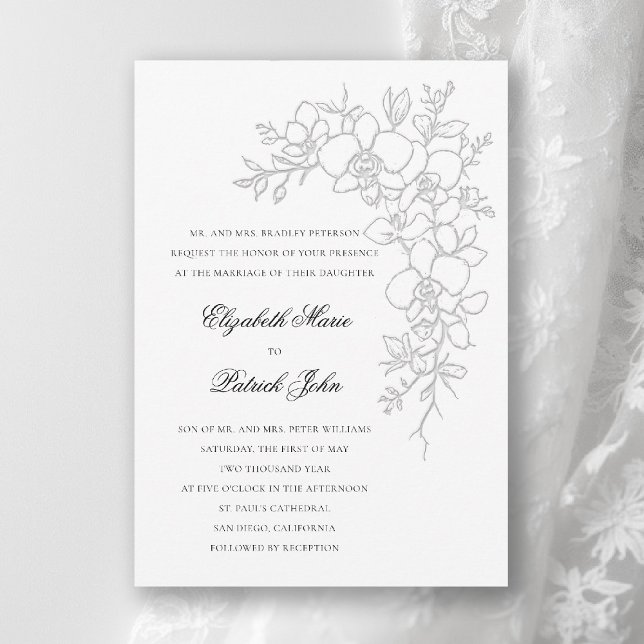 Convites Orquídea Brilho Formal Tradicional Casamento Branc (orchid wedding invitation white gleam formal modern classic traditional black tie parents hosting)