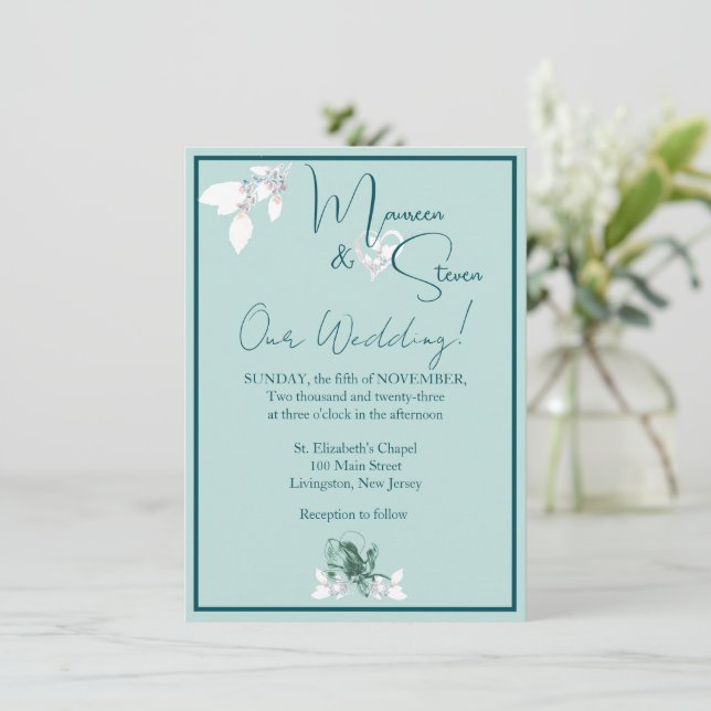 Convites Orquídea Casamento Verde e Branco (Em pé/Frente)