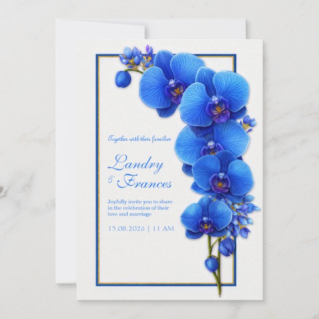 Convites Orquídea Cinza Azul Cobalto Casamento (Frente)