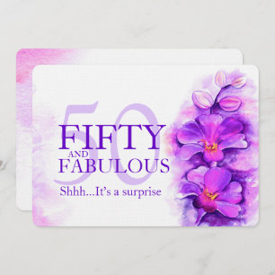 Convites Orquídea, cor d'água, massa roxa, cinquenta e fabu