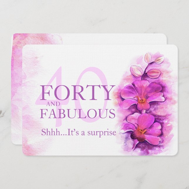Convites Orquídea de cor púrpura quarenta e fabulosa (Frente/Verso)