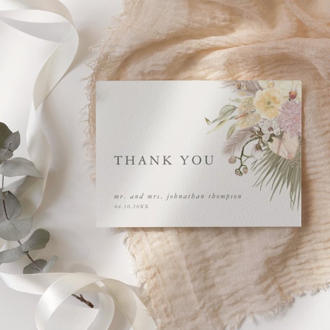 Convites Orquídea do Boho Weding Pampas Grass Obrigado (Boho Wedding Pampas Grass Orchid Thank You Invitation)