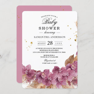 Convites Orquídea e pampas cor-de-rosa das Watercolor Elega