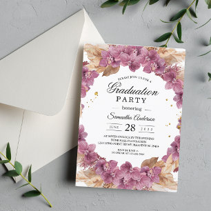 Convites Orquídea e pampas de aquarela rosa-beleza elegante
