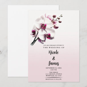 Convites Orquídea Flor Rosa e Branco Casamento