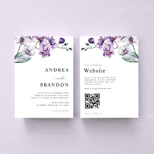 Convites Orquídea Lilac Roxo Código QR Tudo em Um Casamento
