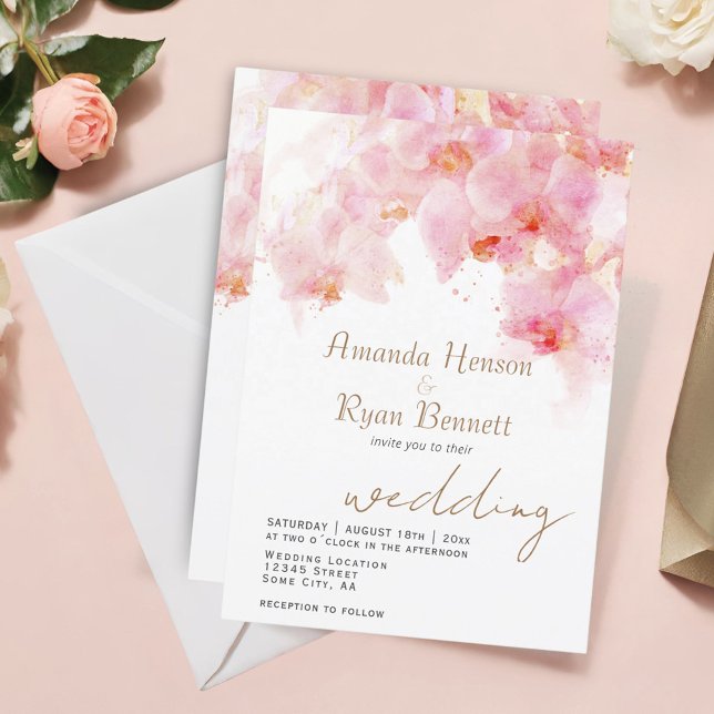 Convites Orquídea Rosa Aguarela Floral Casamento  (Criador carregado)