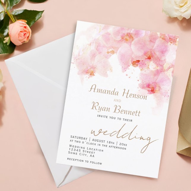 Convites Orquídea Rosa Aguarela Floral Casamento  (Criador carregado)