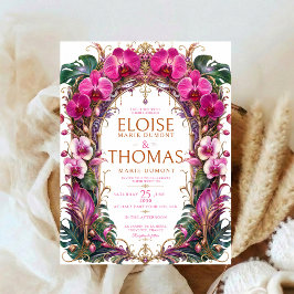 Convites Orquídea Tropical Botânica Casamento Elegante Dour