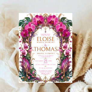 Convites Orquídea Tropical Botânica Casamento Elegante Dour