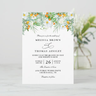Convites Orquídeas Aguarela Código QR Floral de Kumquats Ca