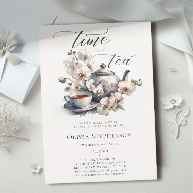 Convites Orquídeas Brancas Aquarela Chá Brida Chic (bridal tea party white orchid elegant modern classic watercolor romantic sophisticated classy chic)